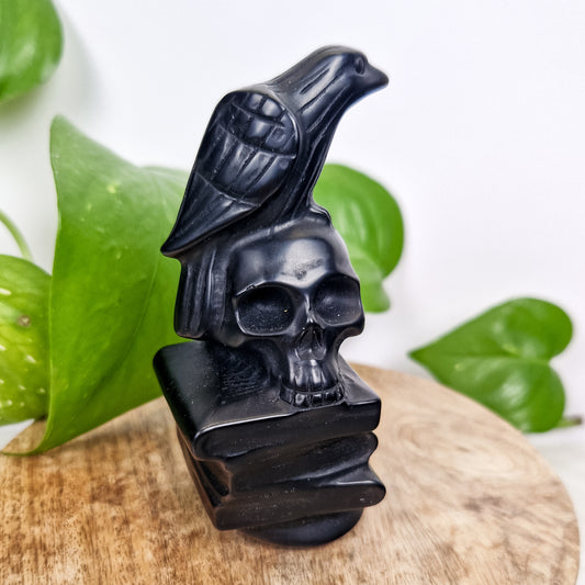 Obsidian Carving Bücher mit Schädel & Rabe